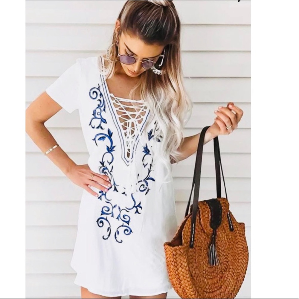 Lulu’s Down in Kokomo Ivory Embroidered Dress